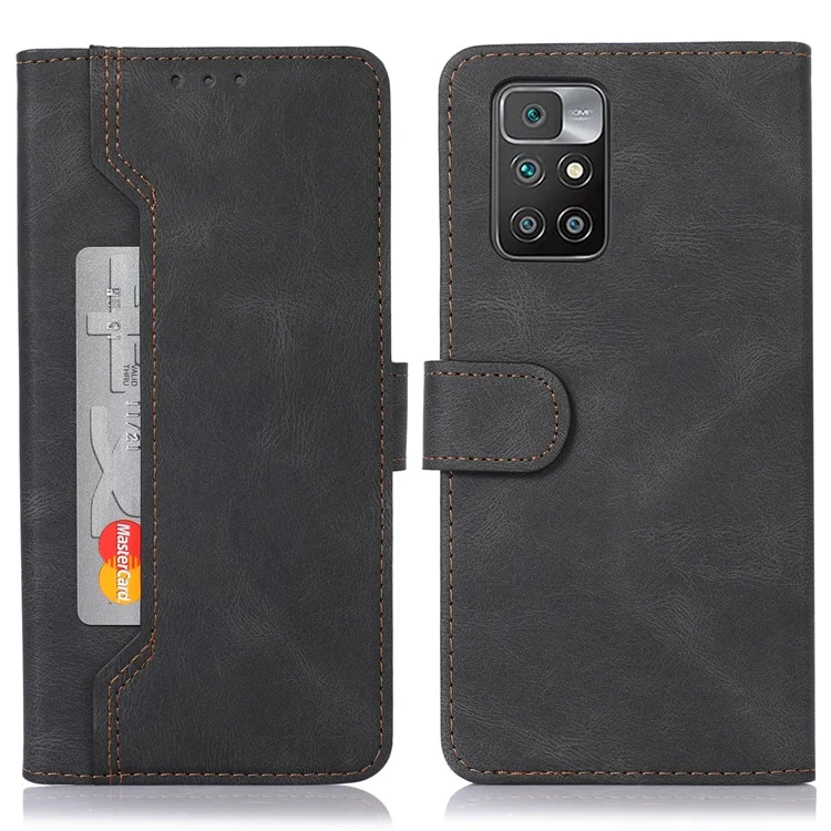 Stitching PU Leather Magnetic Clasp Stand Phone Case Wallet Protective Cover for Xiaomi Redmi Note 11 Pro 5G (China) (MediaTek)/Note 11 Pro+ 5G - Black