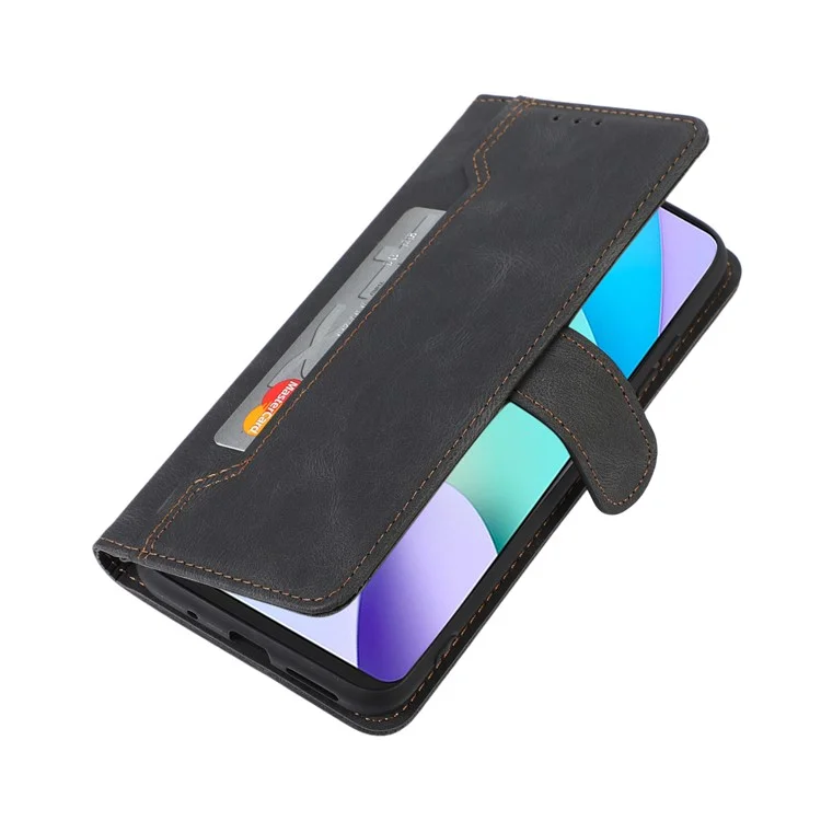 Stitching PU Leather Magnetic Clasp Stand Phone Case Wallet Protective Cover for Xiaomi Redmi Note 11 Pro 5G (China) (MediaTek)/Note 11 Pro+ 5G - Black