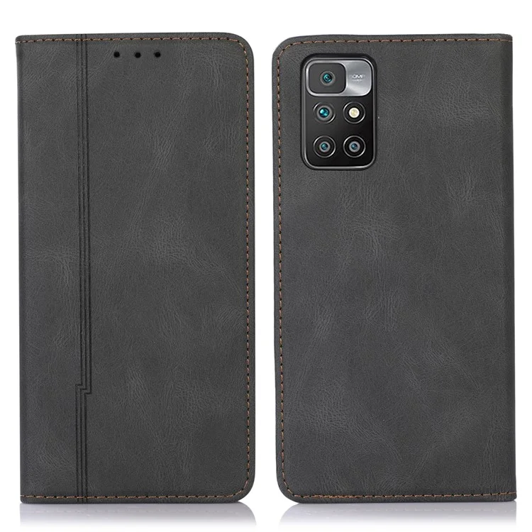 Lignes de Conception de Couverture de Conception du Portefeuille à Tampon de Cutané en Cuir PU Imprimé PU Couverture de Téléphone Pour Xiaomi Redmi Note 11 4G (mediatek) / Redmi 10 4G (2021) / Redmi 10 2022 4G / 10 Prime - le Noir