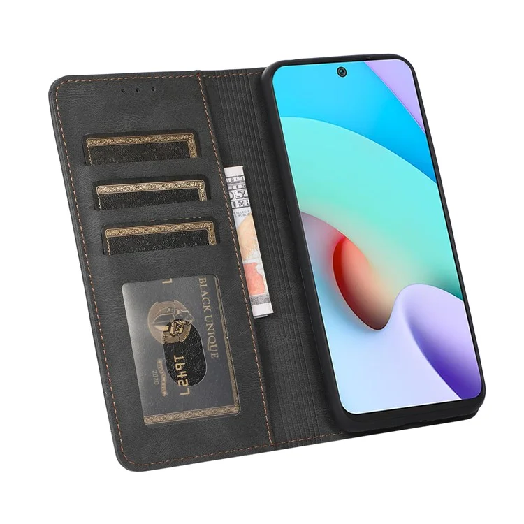 Lignes de Conception de Couverture de Conception du Portefeuille à Tampon de Cutané en Cuir PU Imprimé PU Couverture de Téléphone Pour Xiaomi Redmi Note 11 4G (mediatek) / Redmi 10 4G (2021) / Redmi 10 2022 4G / 10 Prime - le Noir