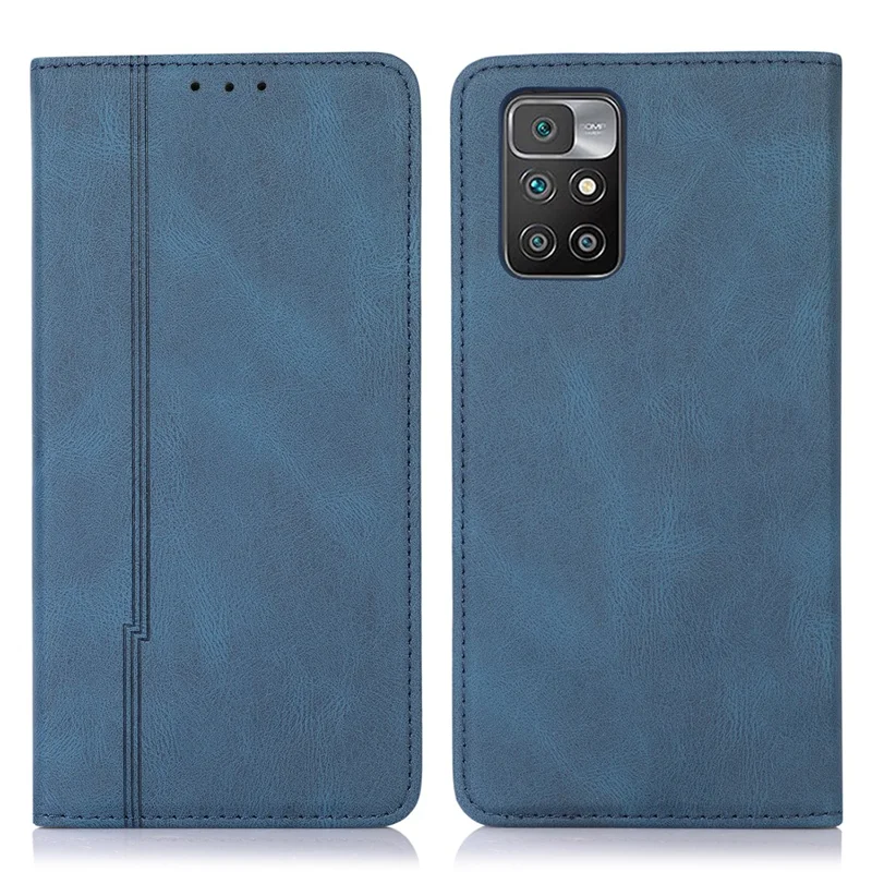 PU Leather Skin-touch Feeling Lines Imprinted Auto-absorbed Phone Case Shell with Wallet Stand for Xiaomi Redmi Note 11 5G (China) (MediaTek)/Redmi Note 11T 5G/Note 11S 5G - Blue