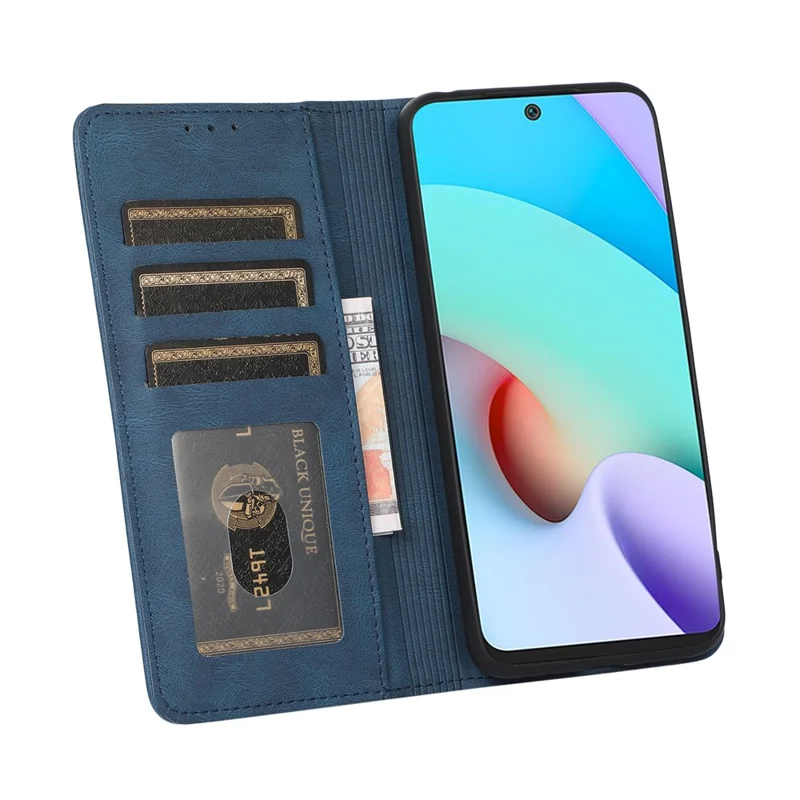 PU Leather Skin-touch Feeling Lines Imprinted Auto-absorbed Phone Case Shell with Wallet Stand for Xiaomi Redmi Note 11 5G (China) (MediaTek)/Redmi Note 11T 5G/Note 11S 5G - Blue