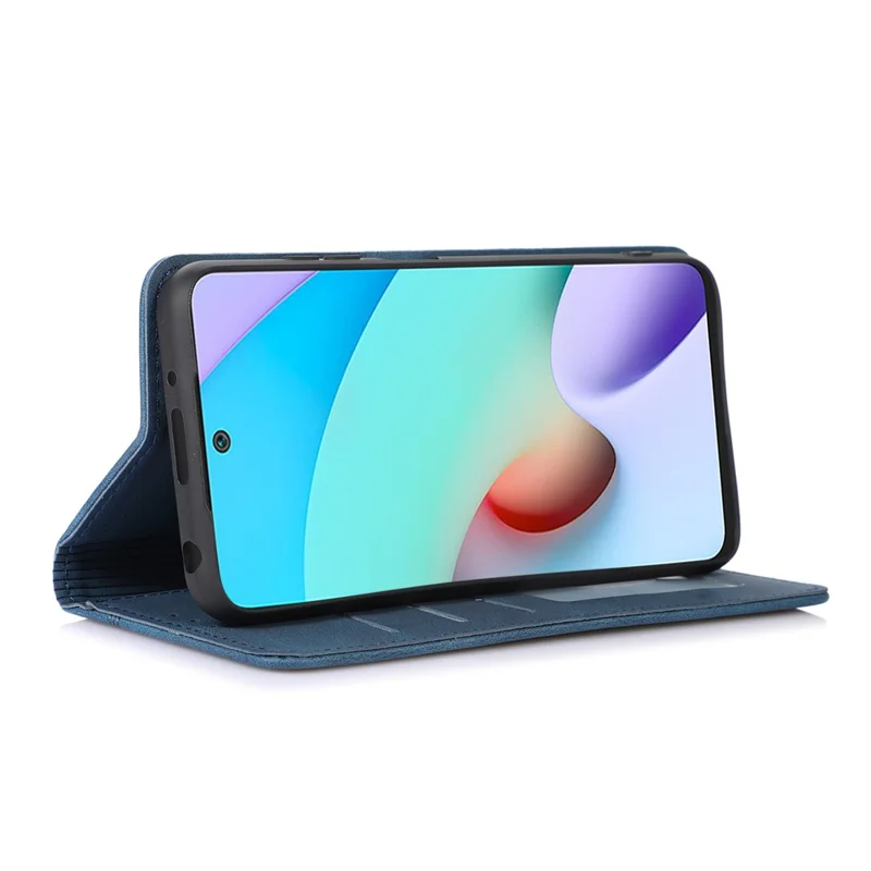 PU Leather Skin-touch Feeling Lines Imprinted Auto-absorbed Phone Case Shell with Wallet Stand for Xiaomi Redmi Note 11 5G (China) (MediaTek)/Redmi Note 11T 5G/Note 11S 5G - Blue