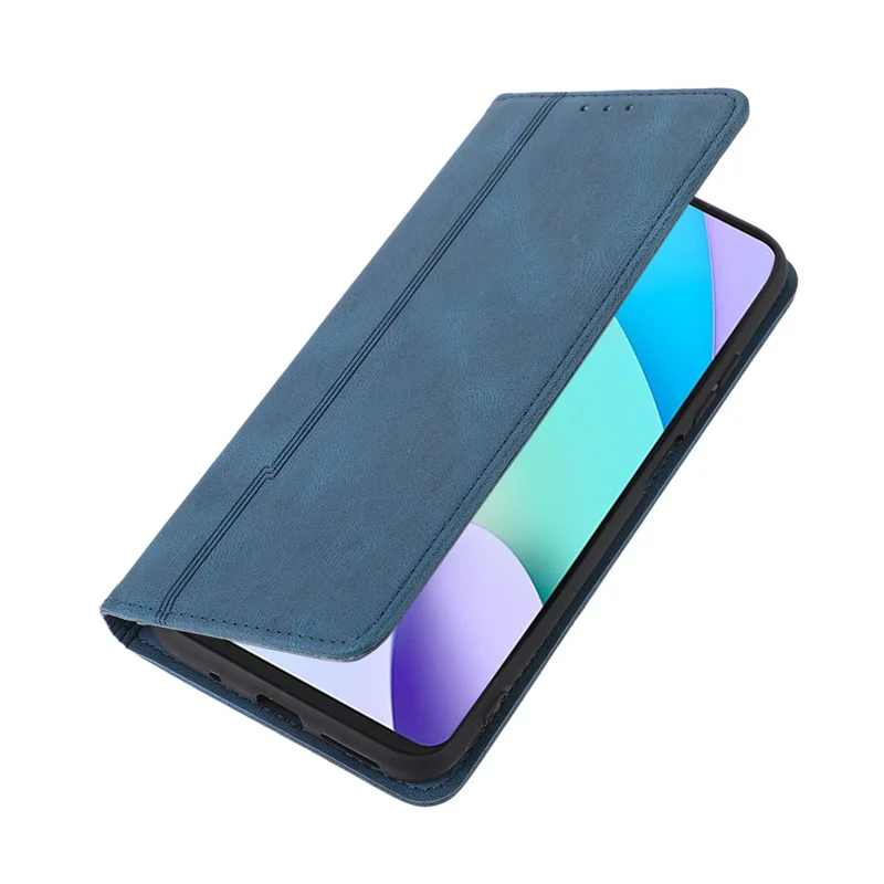 PU Leather Skin-touch Feeling Lines Imprinted Auto-absorbed Phone Case Shell with Wallet Stand for Xiaomi Redmi Note 11 5G (China) (MediaTek)/Redmi Note 11T 5G/Note 11S 5G - Blue