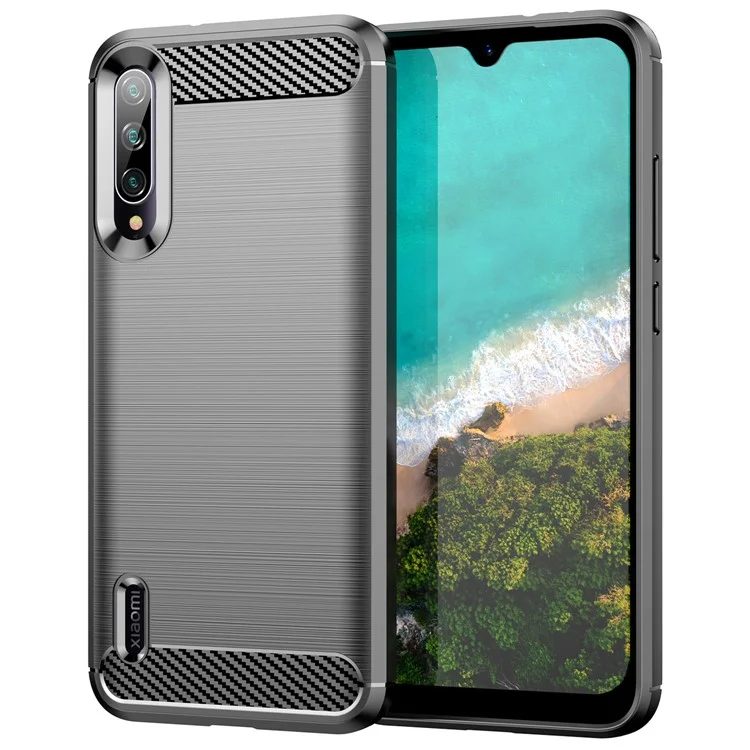 1.8mm Carbon Fiber Texture TPU Case Anti-Fingerprint Brushed Surface Anti-Drop Phone Protective Cover for Xiaomi Mi CC9e/Mi A3 - Black