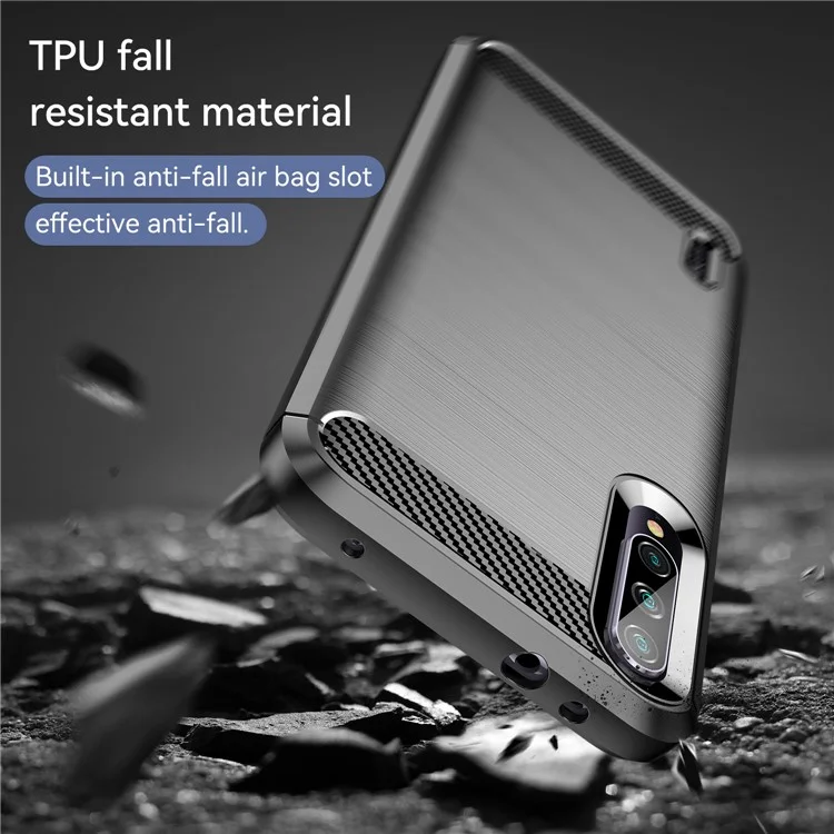 Caja de Tpu de Fibra de Carbono de 1,8 mm TPU Cubierta Protectora Anti-Drop Anti-Drop Cubierta Para el Teléfono de la Superficie Cepillada Para Xiaomi Mi Cc9e/mi A3 - Negro