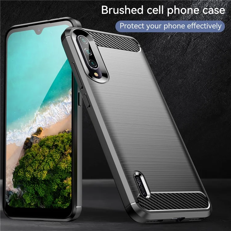 1.8mm Carbon Fiber Texture TPU Case Anti-Fingerprint Brushed Surface Anti-Drop Phone Protective Cover for Xiaomi Mi CC9e/Mi A3 - Black