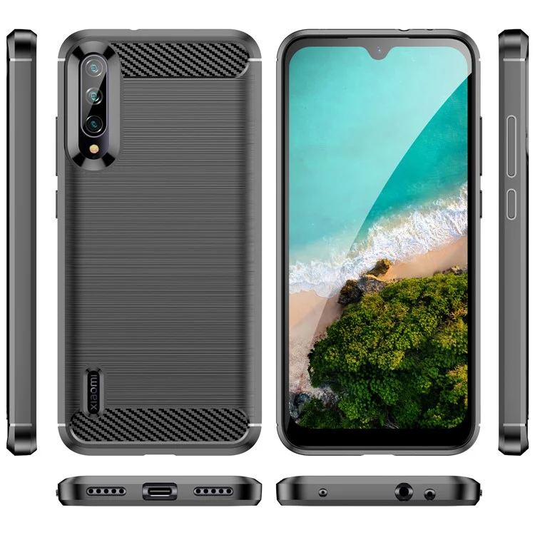 1,8 mm Carbon Fiber Texture TPU-Hülle Anti-Fingerabdruck gebürstete Oberfläche stoßfeste Telefonschutzabdeckung für Xiaomi Mi CC9e/Mi A3 - Schwarz