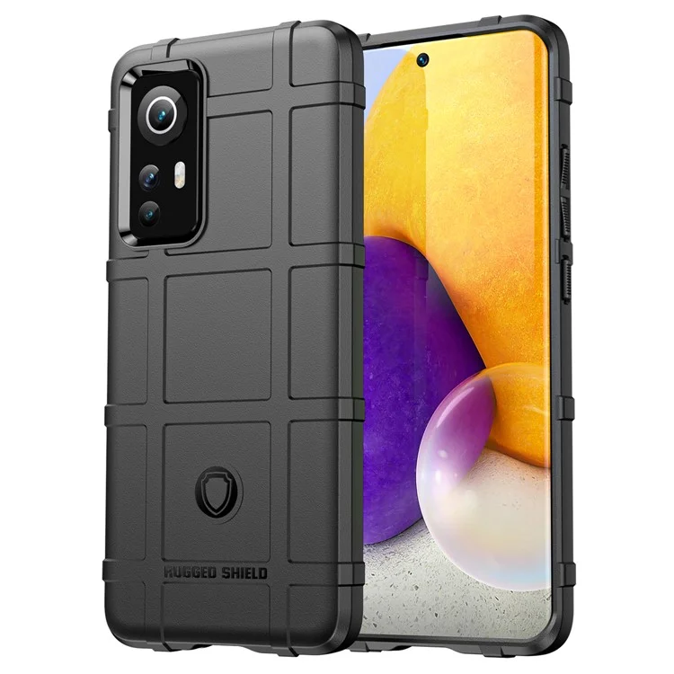 Capa Protetora Quadrada Rugosa e Reforçada de TPU Anti-Arranhões e Absorção de Choque para Xiaomi 12 5G/12X 5G/12S 5G - Preta