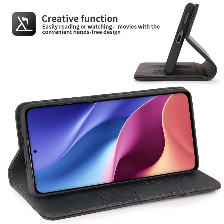 Capa de Couro Retrô POLA 008 Series, Suporte Dobrável, Carteira Magnética com Absorção Automática, Capa de Celular Flip para Xiaomi Mi 11i/Poco F3/Redmi K40/K40 Pro/K40 Pro+ - Preto