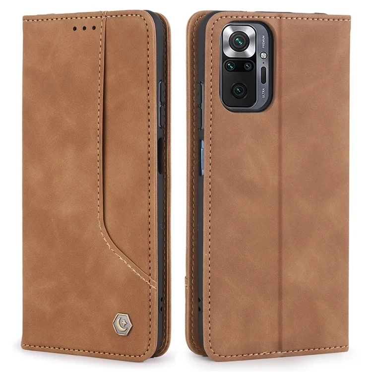 POLA 008 Serie Custodia in pelle PU retrò Custodia interna TPU Chiusura magnetica Stand Portafoglio Custodia per telefono per Xiaomi Redmi Note 10 Pro 4G (Global)/(India)/Note 10 Pro Max - Marrone 