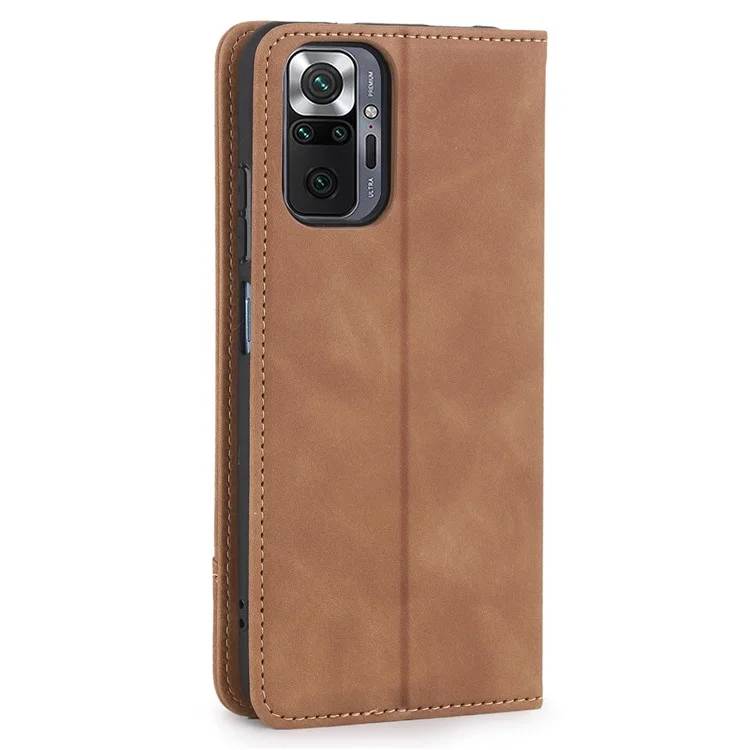 POLA 008 Serie Custodia in pelle PU retrò Custodia interna TPU Chiusura magnetica Stand Portafoglio Custodia per telefono per Xiaomi Redmi Note 10 Pro 4G (Global)/(India)/Note 10 Pro Max - Marrone 