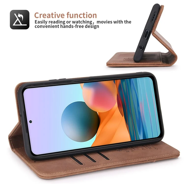 POLA 008 Serie Custodia in pelle PU retrò Custodia interna TPU Chiusura magnetica Stand Portafoglio Custodia per telefono per Xiaomi Redmi Note 10 Pro 4G (Global)/(India)/Note 10 Pro Max - Marrone 