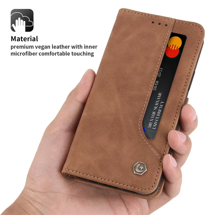 POLA 008 Serie Custodia in pelle PU retrò Custodia interna TPU Chiusura magnetica Stand Portafoglio Custodia per telefono per Xiaomi Redmi Note 10 Pro 4G (Global)/(India)/Note 10 Pro Max - Marrone 