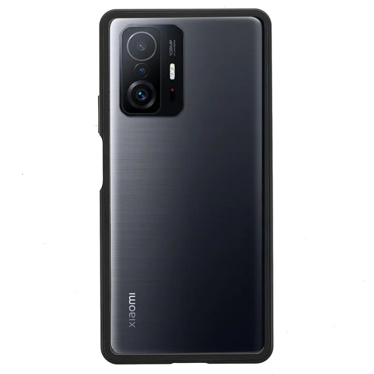 For Xiaomi 11T / 11T Pro Magnetic Closure Phone Case Metal Bumper + Double-sided Tempered Glass Cover - Black