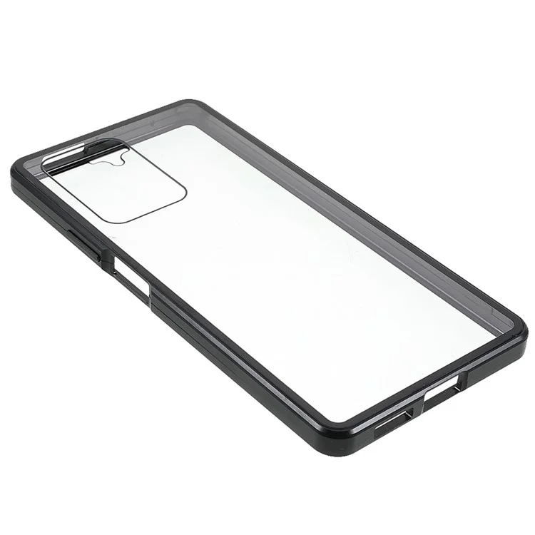 For Xiaomi 11T / 11T Pro Magnetic Closure Phone Case Metal Bumper + Double-sided Tempered Glass Cover - Black