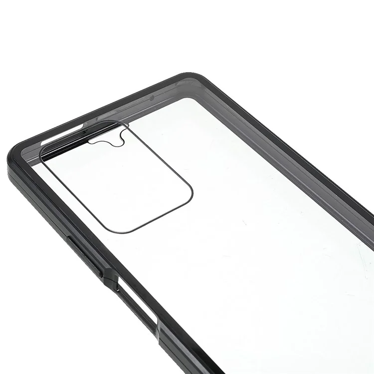 For Xiaomi 11T / 11T Pro Magnetic Closure Phone Case Metal Bumper + Double-sided Tempered Glass Cover - Black