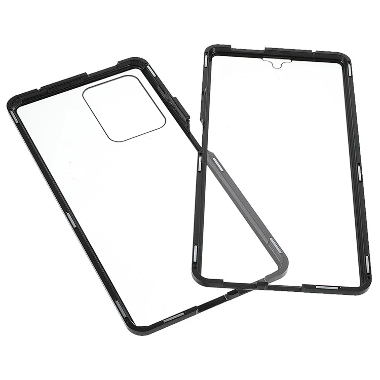 For Xiaomi 11T / 11T Pro Magnetic Closure Phone Case Metal Bumper + Double-sided Tempered Glass Cover - Black