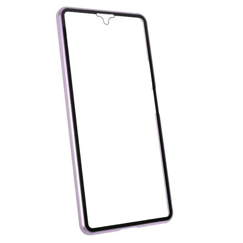 For Xiaomi 11T/11T Pro Magnetic Closure Phone Case Metal Bumper + Double-sided Tempered Glass Cover - Purple
