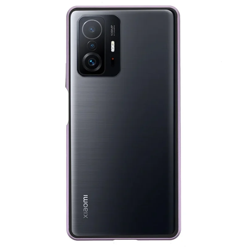 For Xiaomi 11T/11T Pro Magnetic Closure Phone Case Metal Bumper + Double-sided Tempered Glass Cover - Purple