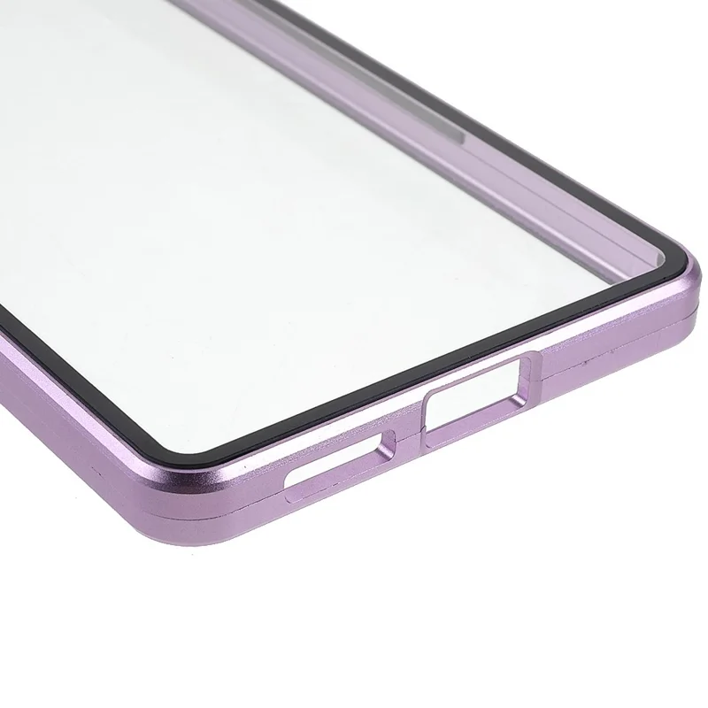 For Xiaomi 11T/11T Pro Magnetic Closure Phone Case Metal Bumper + Double-sided Tempered Glass Cover - Purple