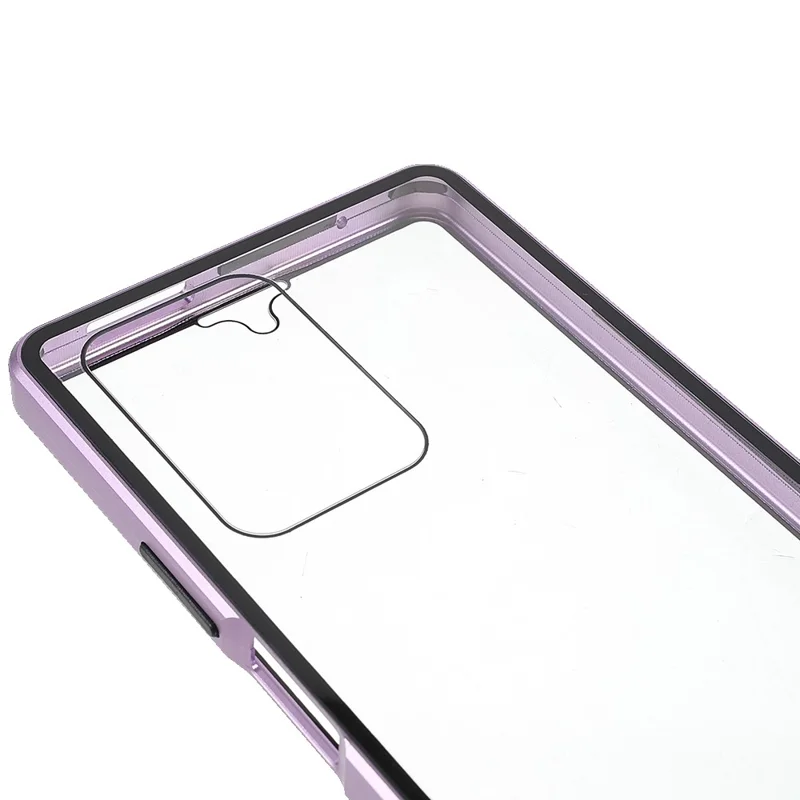 For Xiaomi 11T/11T Pro Magnetic Closure Phone Case Metal Bumper + Double-sided Tempered Glass Cover - Purple