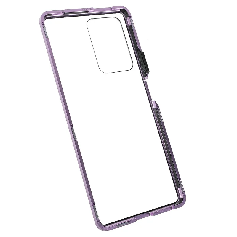 For Xiaomi 11T/11T Pro Magnetic Closure Phone Case Metal Bumper + Double-sided Tempered Glass Cover - Purple