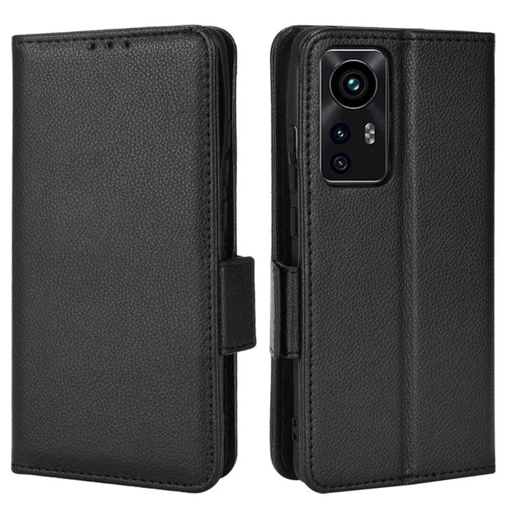 Voll geschütztes Litchi-Texture-PU-Leder-Magnetverschluss-Wallet-Case-Ständer TPU-stoßfeste Klapphülle für Xiaomi 12 5G/12X 5G/12S 5G - Schwarz