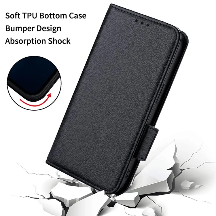 Voll geschütztes Litchi-Texture-PU-Leder-Magnetverschluss-Wallet-Case-Ständer TPU-stoßfeste Klapphülle für Xiaomi 12 5G/12X 5G/12S 5G - Schwarz