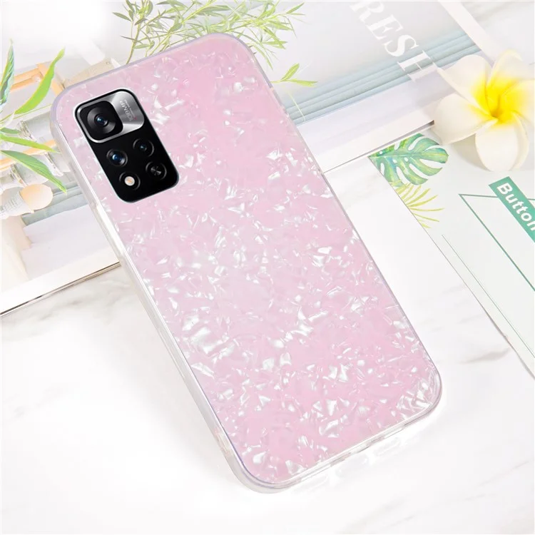 IPAKY Shockproof Slim Hard Acrylic + Soft TPU Edges IMD Protective Clear Phone Case for Xiaomi Redmi Note 11 Pro 5G (China) (MediaTek)/Note 11 Pro+ 5G - Pink