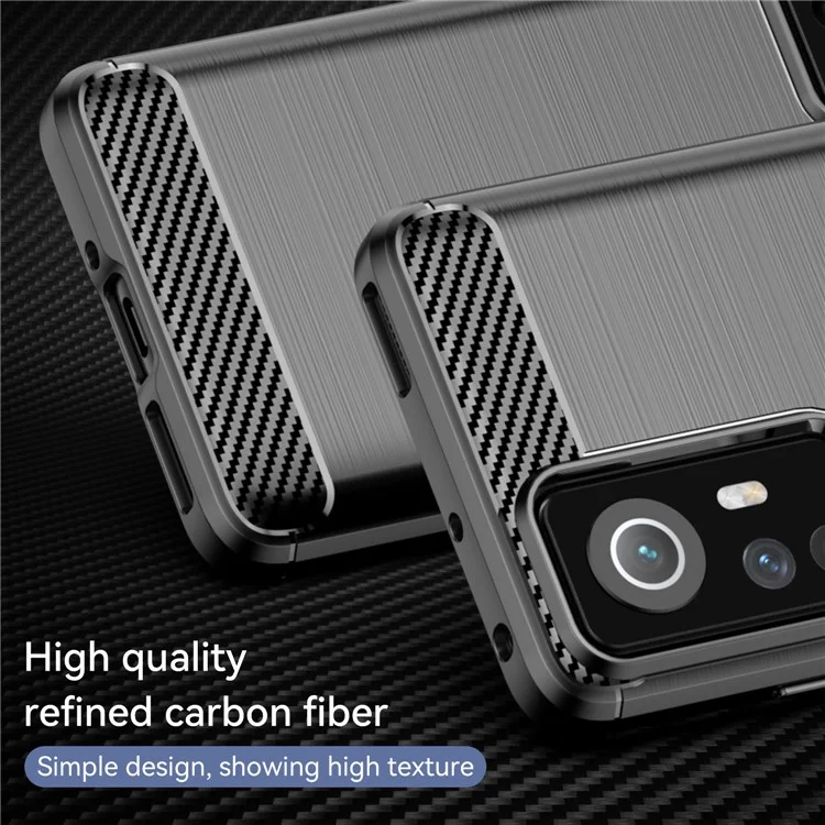 No Fingerprint 1.8mm Soft TPU Case Brushed Surface Carbon Fiber Texture Anti-scratch Phone Protector for Xiaomi 12 5G/12X 5G/12S 5G - Black