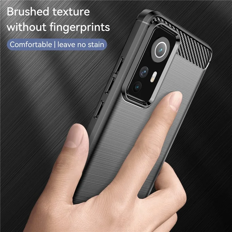 No Fingerprint 1.8mm Soft TPU Case Brushed Surface Carbon Fiber Texture Anti-scratch Phone Protector for Xiaomi 12 5G/12X 5G/12S 5G - Black