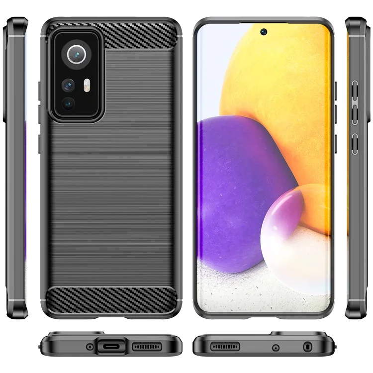 Kein Fingerabdruck 1,8 mm weicher TPU-Hülle mit gebürsteter Oberfläche, Kohlefaser-Textur, kratzfester Telefonschutz für Xiaomi 12 5G/12X 5G/12S 5G - Schwarz