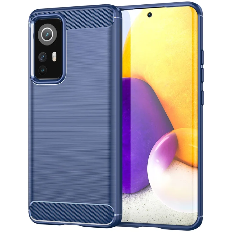 No Fingerprint 1.8mm Soft TPU Case Brushed Surface Carbon Fiber Texture Anti-scratch Phone Protector for Xiaomi 12 5G/12X 5G/12S 5G - Blue