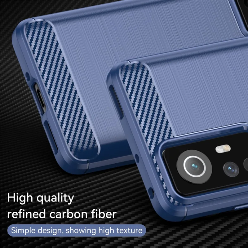 No Fingerprint 1.8mm Soft TPU Case Brushed Surface Carbon Fiber Texture Anti-scratch Phone Protector for Xiaomi 12 5G/12X 5G/12S 5G - Blue