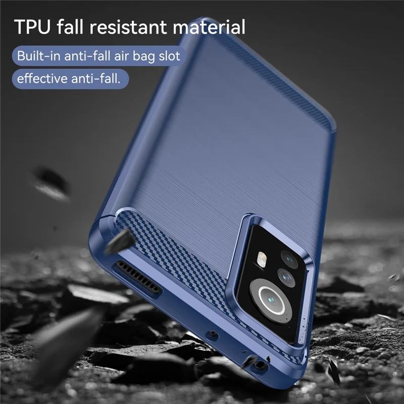 No Fingerprint 1.8mm Soft TPU Case Brushed Surface Carbon Fiber Texture Anti-scratch Phone Protector for Xiaomi 12 5G/12X 5G/12S 5G - Blue