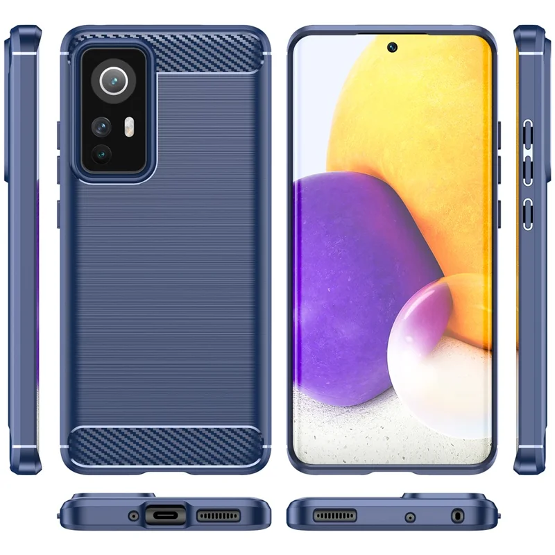 No Fingerprint 1.8mm Soft TPU Case Brushed Surface Carbon Fiber Texture Anti-scratch Phone Protector for Xiaomi 12 5G/12X 5G/12S 5G - Blue