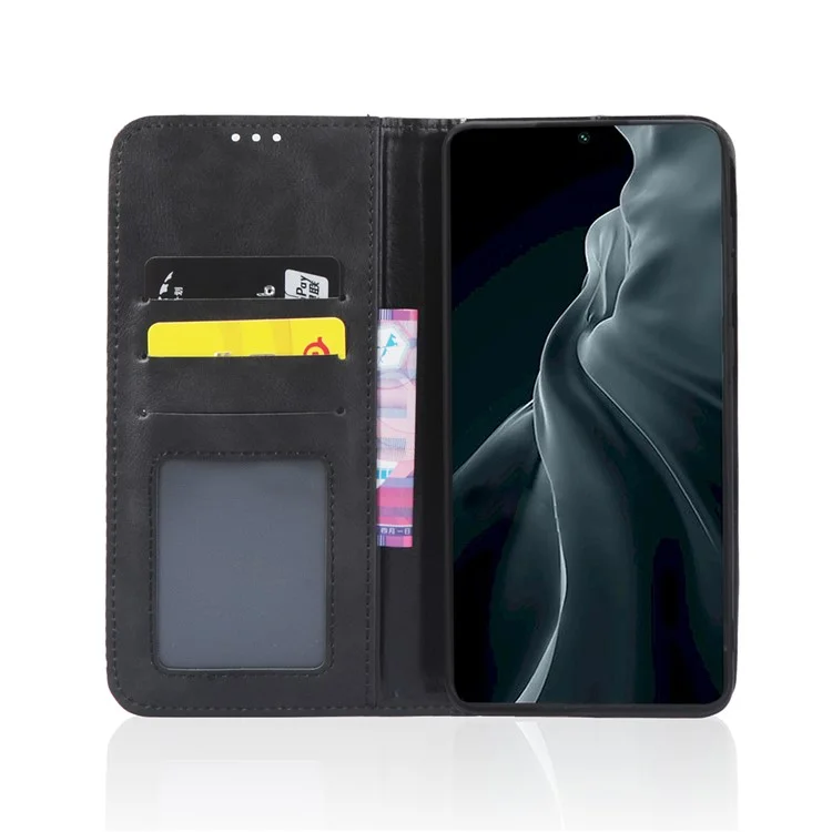 Cubierta de Cuero Impreso de Estilo Retro de Otoño + TPU Case de Estuche Interna de la Carcasa de la Billetera de la Billetera Para Xiaomi 12 5g/12x 5G/12S 5G - Negro