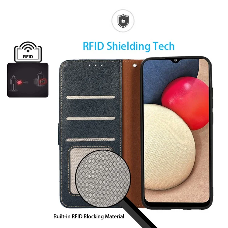 KHAZNEH для Xiaomi 12 5G/12X 5G/12S 5G RFID Blocking Anti-scratch PU Leather Phone Case Litchi Texture Wallet Phone Stand Cover - Blue