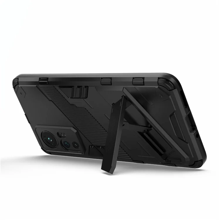 Diseño oculto de la pata de caballete Protección anti-caídas Funda de teléfono híbrida TPU + PC para Xiaomi 12 5G/12X 5G/12S 5G - Negro