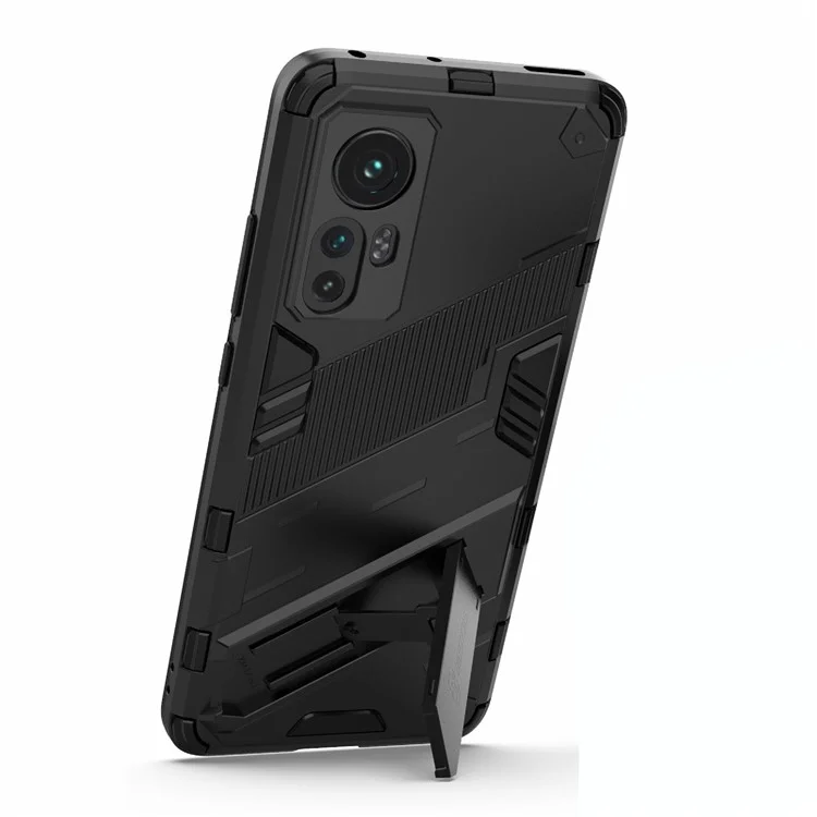 Diseño oculto de la pata de caballete Protección anti-caídas Funda de teléfono híbrida TPU + PC para Xiaomi 12 5G/12X 5G/12S 5G - Negro