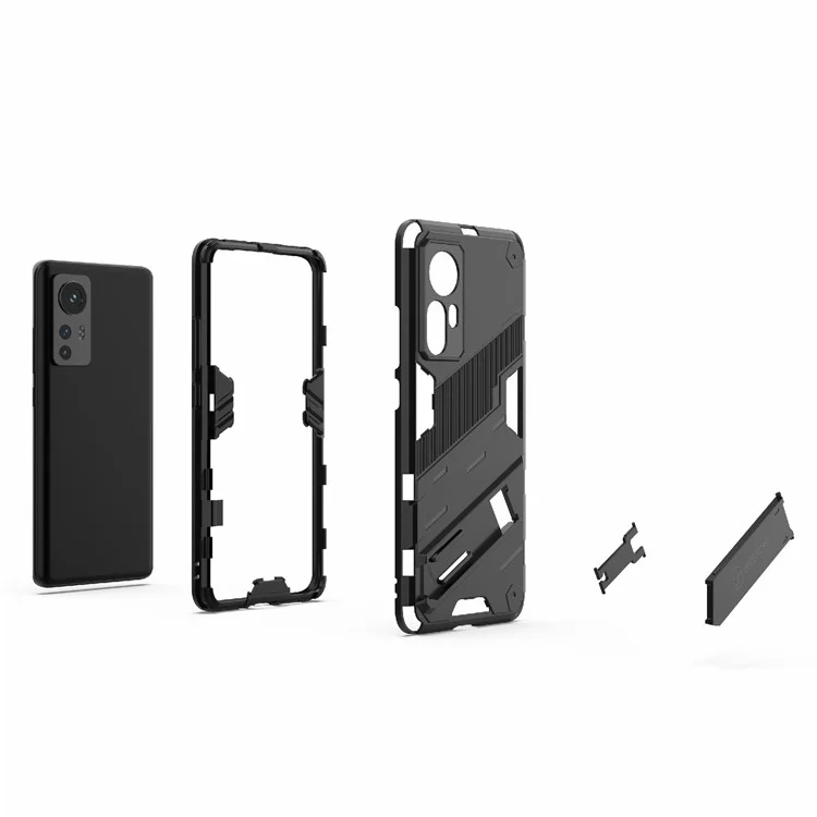Diseño oculto de la pata de caballete Protección anti-caídas Funda de teléfono híbrida TPU + PC para Xiaomi 12 5G/12X 5G/12S 5G - Negro