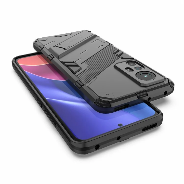 Diseño oculto de la pata de caballete Protección anti-caídas Funda de teléfono híbrida TPU + PC para Xiaomi 12 5G/12X 5G/12S 5G - Negro