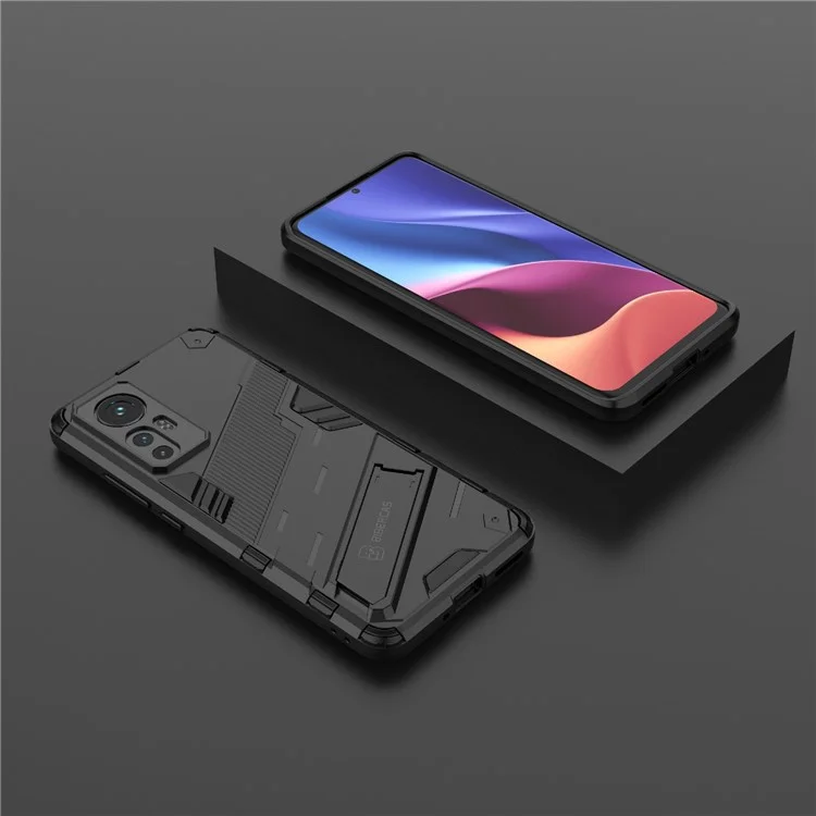 Diseño oculto de la pata de caballete Protección anti-caídas Funda de teléfono híbrida TPU + PC para Xiaomi 12 5G/12X 5G/12S 5G - Negro