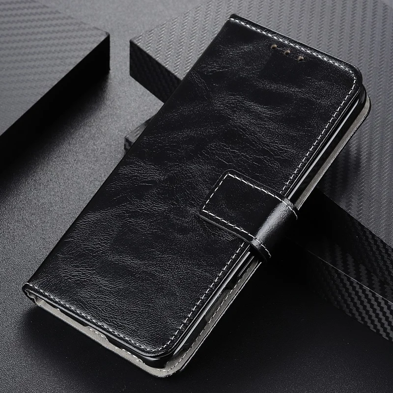 Textura de Cavalo Louco Estilo Retrô pu PU Couro Anti-queda Capa de Carteira Para Xiaomi 12 Pro 5g / 12S Pro 5G /12 Pro (dimensidade) 5g - Preto