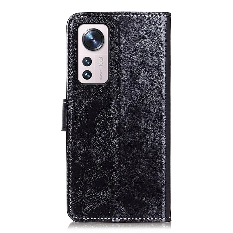 Textura de Cavalo Louco Estilo Retrô pu PU Couro Anti-queda Capa de Carteira Para Xiaomi 12 Pro 5g / 12S Pro 5G /12 Pro (dimensidade) 5g - Preto