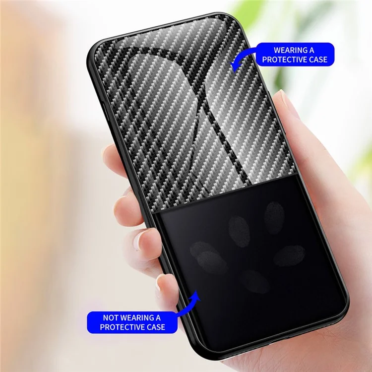 For Xiaomi 12 5G/12X 5G/12S 5G Scratch-Resistant Carbon Fiber Texture Tempered Glass + PC Protective Cover Soft TPU Frame Shock Absorption Phone Case - Blue Fiber