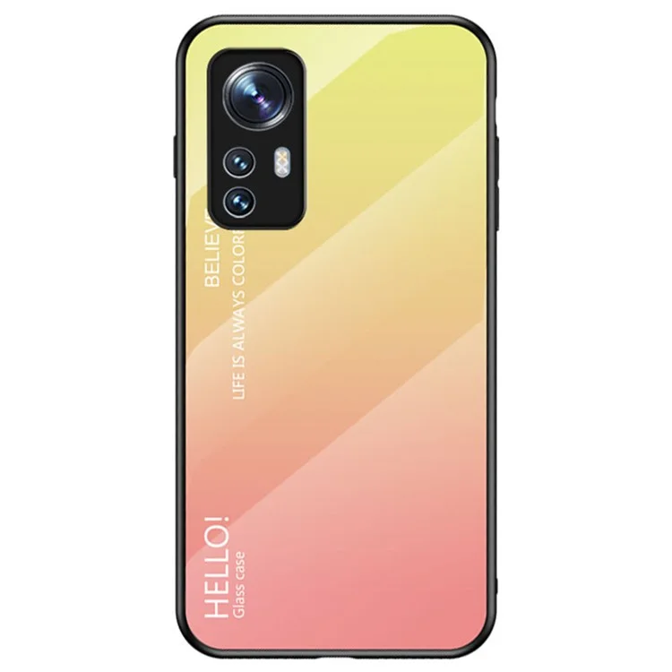 Für Xiaomi 12 5G/12X 5G/12S 5G Stylischer Gehärtetes Glas + PC-Rückseite + TPU-Stoßschutz Schutzabdeckung Farbverläufe Design Schlagfester Kratzschutz Handyhülle - Farbverlauf Gelb