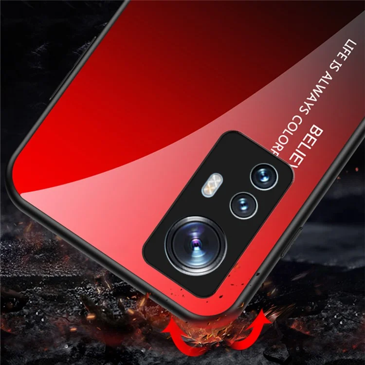 Für Xiaomi 12 5G/12X 5G/12S 5G Stylischer Gehärtetes Glas + PC-Rückseite + TPU-Stoßschutz Schutzabdeckung Farbverläufe Design Schlagfester Kratzschutz Handyhülle - Farbverlauf Gelb