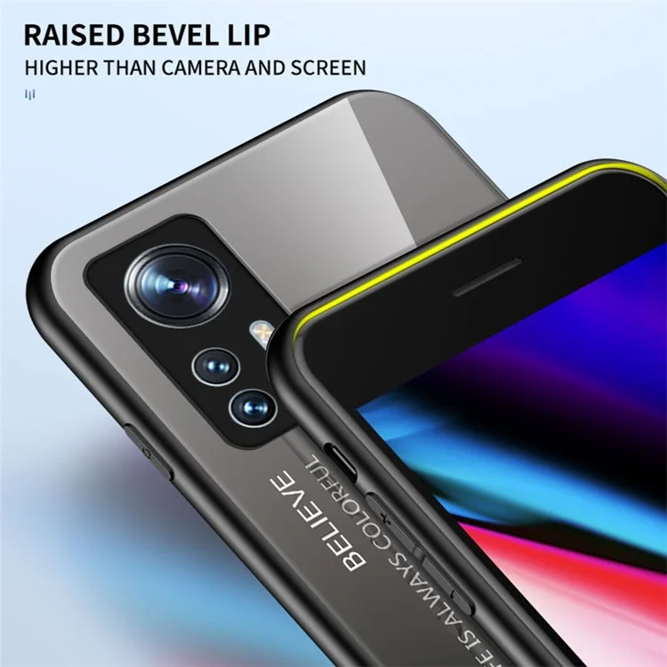 Für Xiaomi 12 5G/12X 5G/12S 5G Stylischer Gehärtetes Glas + PC-Rückseite + TPU-Stoßschutz Schutzabdeckung Farbverläufe Design Schlagfester Kratzschutz Handyhülle - Farbverlauf Gelb